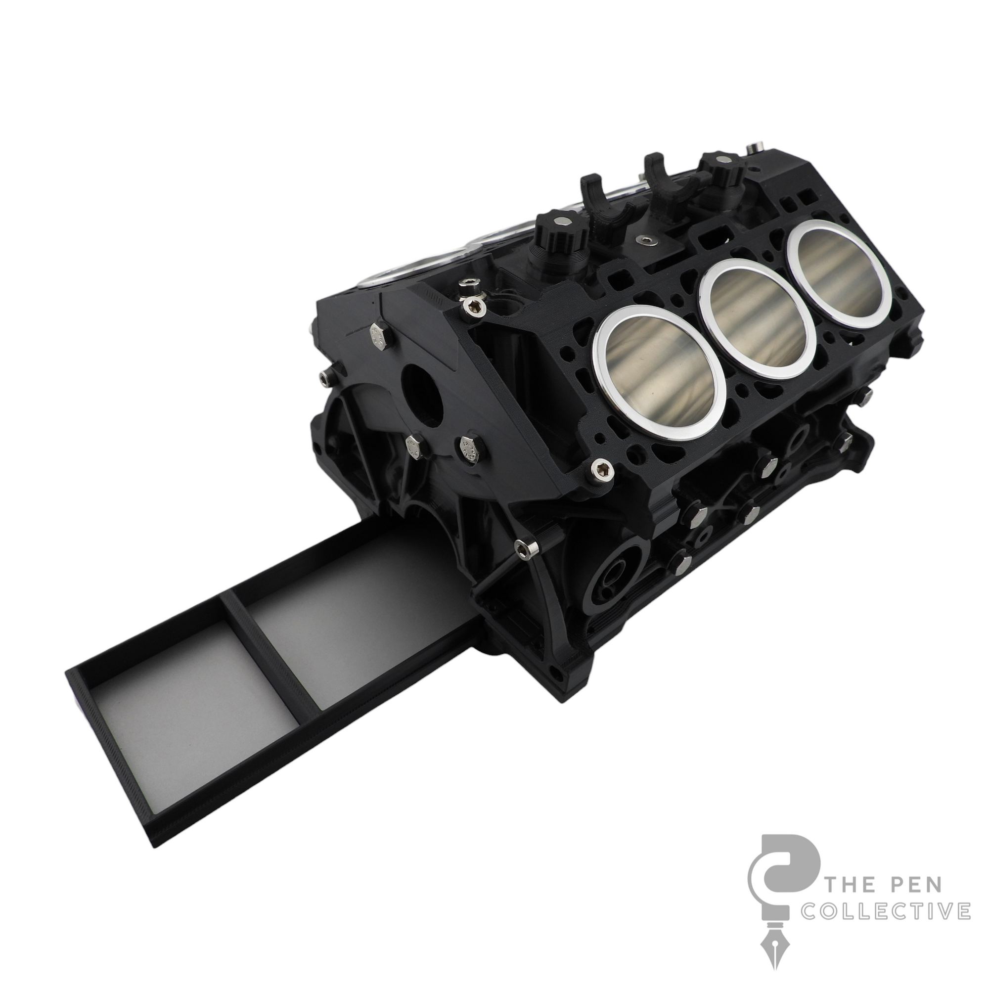 V6 Engine Block Inspired Pen Stand, Black or Silver
