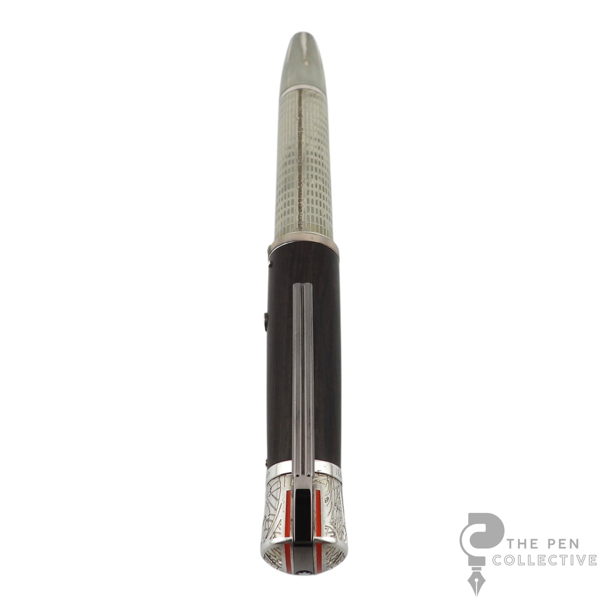 The Pen Collective Montblanc James Dean Limited Edition fountain pen with sterling silver barrel and dark wood cap.
