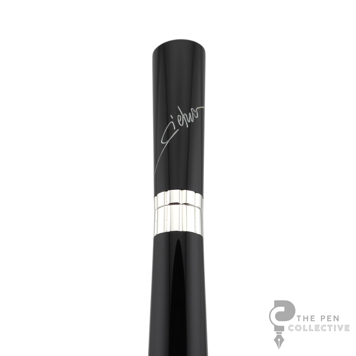 The Pen Collective Montblanc Muses Marlene Dietrich fountain pen cap featuring black resin and engraved signature